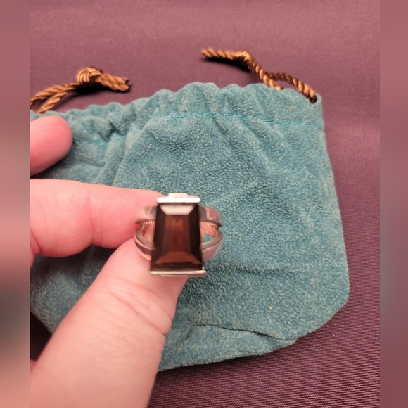 Smokey Quartz Sterling Silver Ring W/Ruby Cabochon Detail Sz 9 - Picture 3 of 10